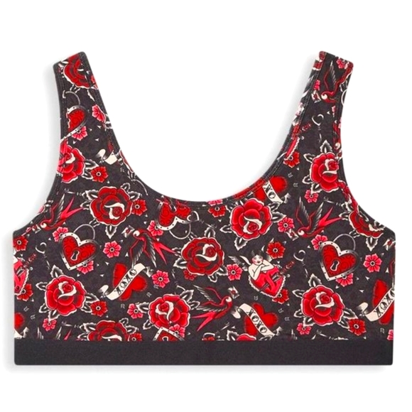 NWT TORRID LINGERIE TATTOO VALENTINE SCOOP BRALETTE HEARTS ROSES PRINT PLUS SIZE - Picture 6 of 6